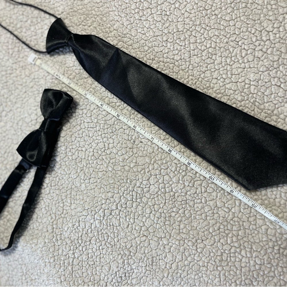 Elegant kids Black Satin Tie and Bow Tie Set